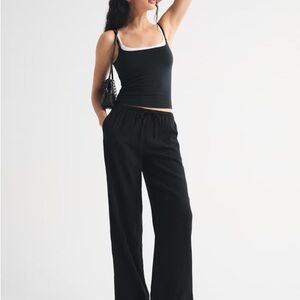 Abercrombie & Fitch Black Linen Blend Drawstring Pants